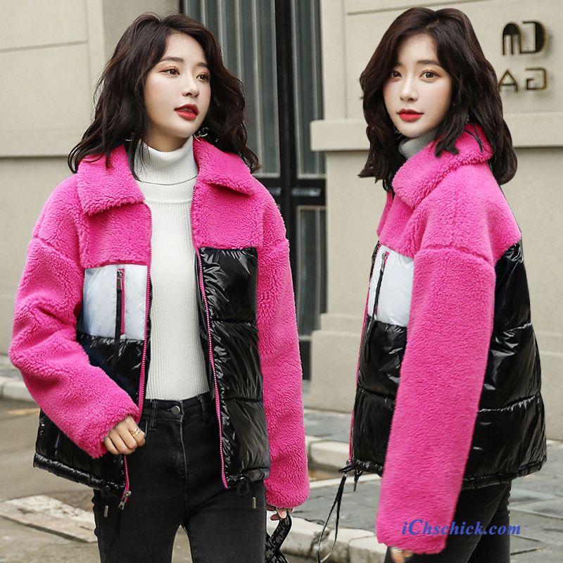 Bekleidung Baumwolle Mantel Dünn Elegant Winter Warme Mode Dunkelrosa Mischfarben Kaufen