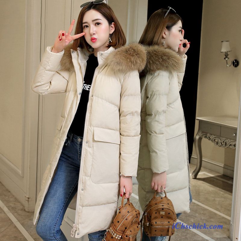 Bekleidung Baumwolle Mantel Elegant Trend Pelz Kragen Überzieher Neu Weiß Beige Billige