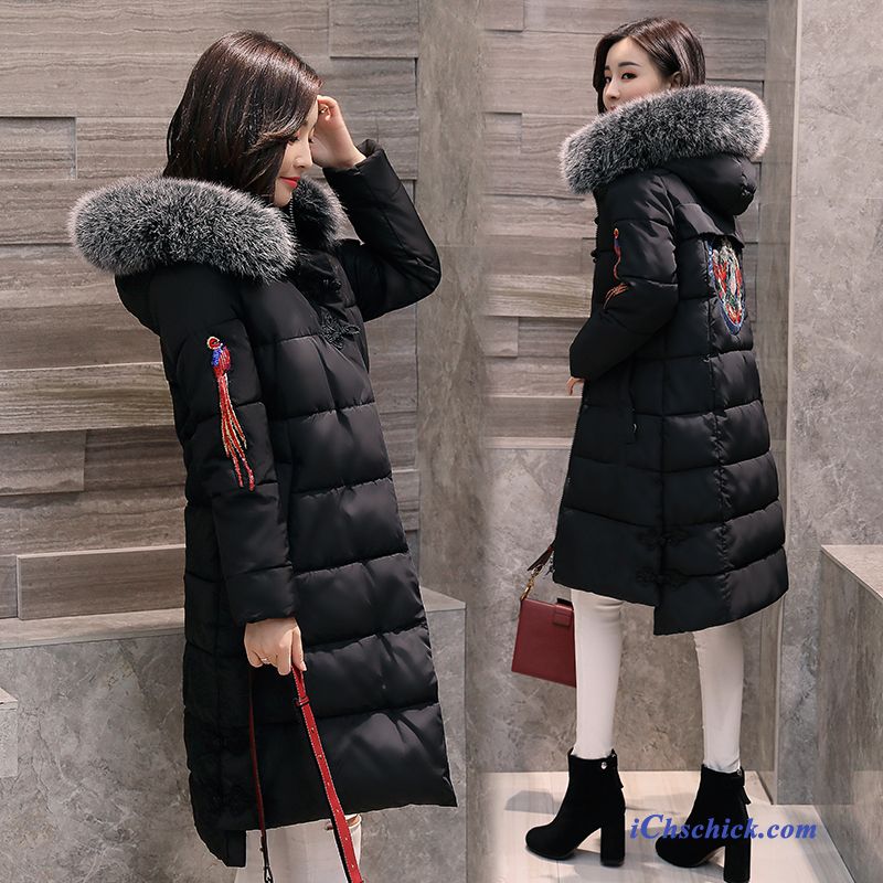 Bekleidung Baumwolle Mantel Pelz Kragen Damen Winter Bestickt Neu Rot Billige