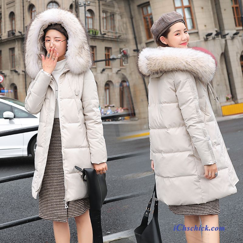 Bekleidung Baumwolle Mantel Überzieher Schüler Damen Winter Schlank Weiß Beige Verkaufen