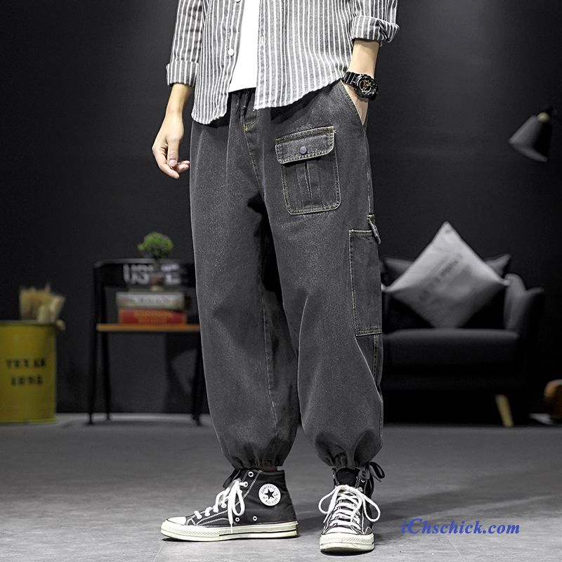 Bekleidung Cargohose Hosen Trendmarke Fettig Jeans Enge Schwarz Billige