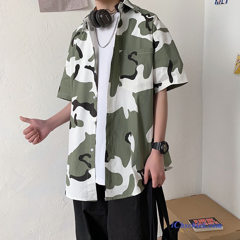 Bekleidung Hemden Allgleiches Sommer Gut Aussehend Lose Freizeit Army Grün Camouflage Sale