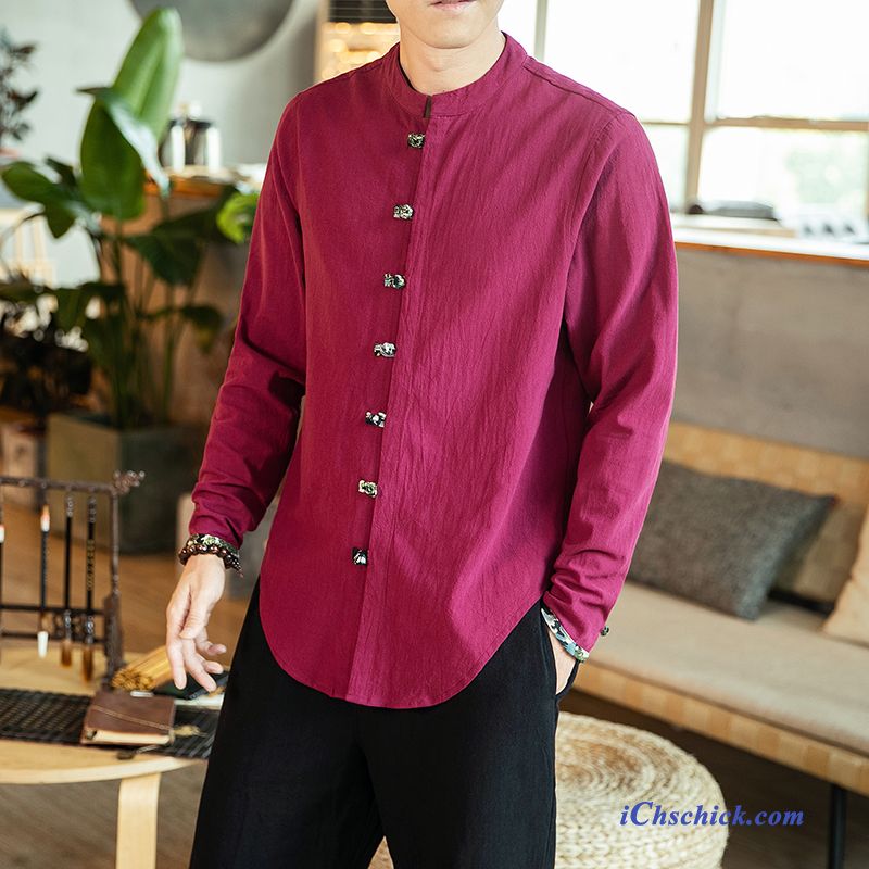 Bekleidung Hemden Freizeit Lange Ärmel Chinesischer Stil Unteres Hemd Retro Schwarz Kaufen