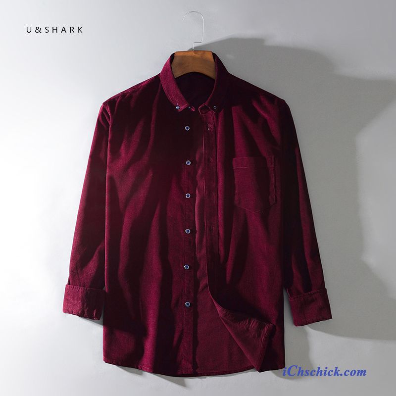 Bekleidung Hemden Freizeit Trend Rein Baumwolle Korridor Bordeauxrot Sale