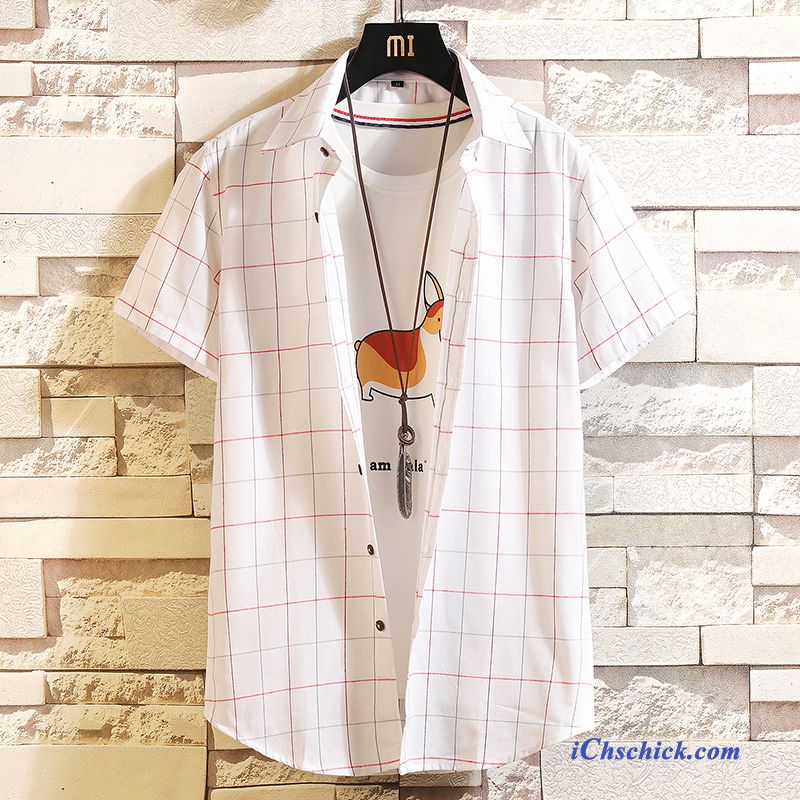 Bekleidung Hemden Gitter Gut Aussehend Trend Schlank Hülse Rosa Sale