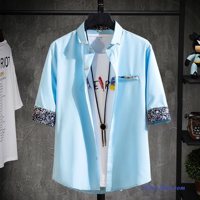 Bekleidung Hemden Herren Hülse Trend Neu Sommer Blau Günstig