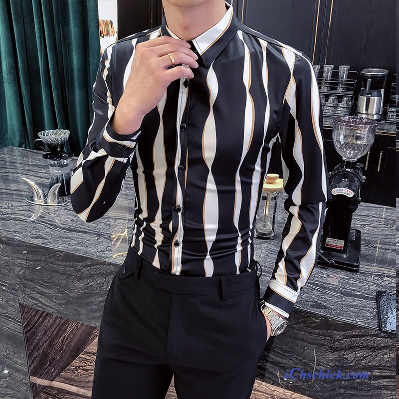 Bekleidung Hemden Herren Streifen Mode Lange Ärmel Feder Grau Kaufen