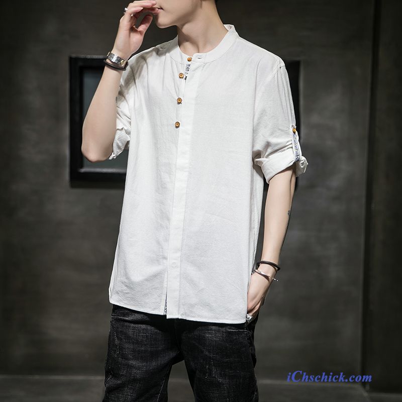 Bekleidung Hemden Stehkragen Herren Trend Chinesischer Stil Hülse Grau Discount