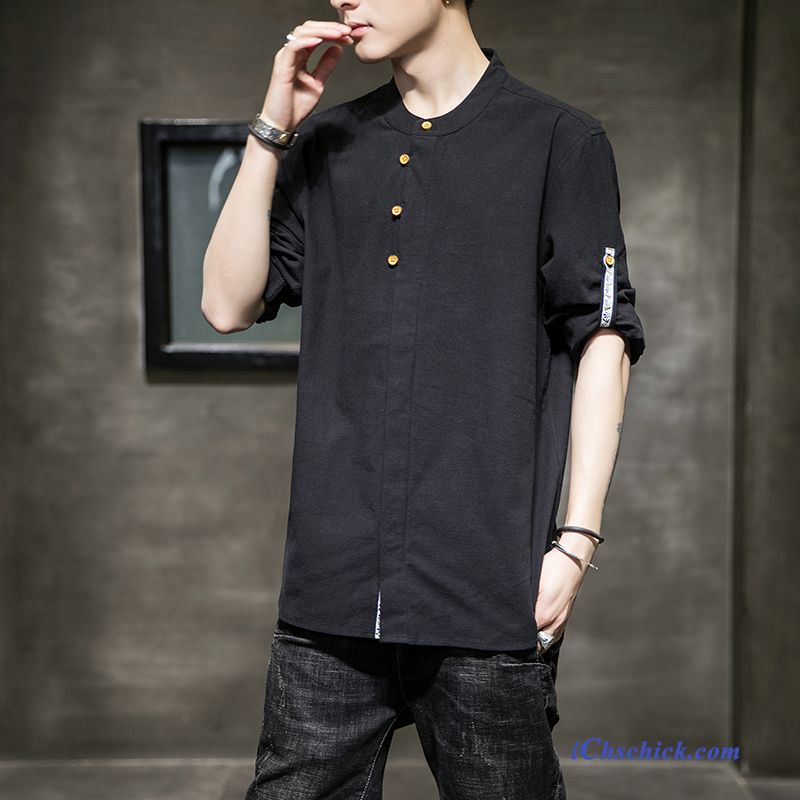 Bekleidung Hemden Stehkragen Herren Trend Chinesischer Stil Hülse Grau Discount