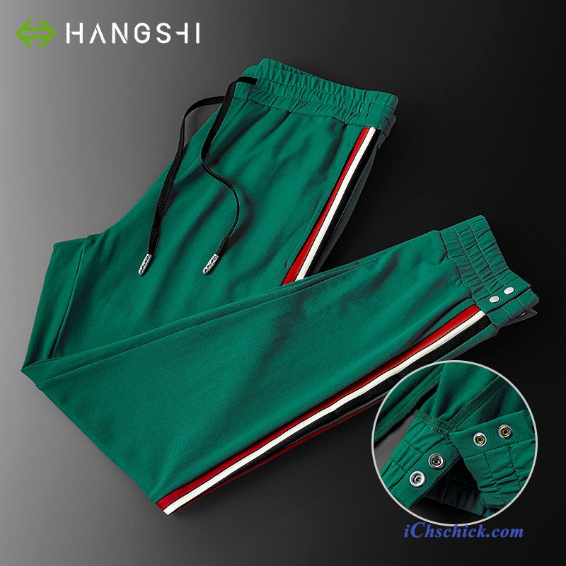 Bekleidung Hosen Herren Sweatpants Herbst Beine Streifen Grün Billige