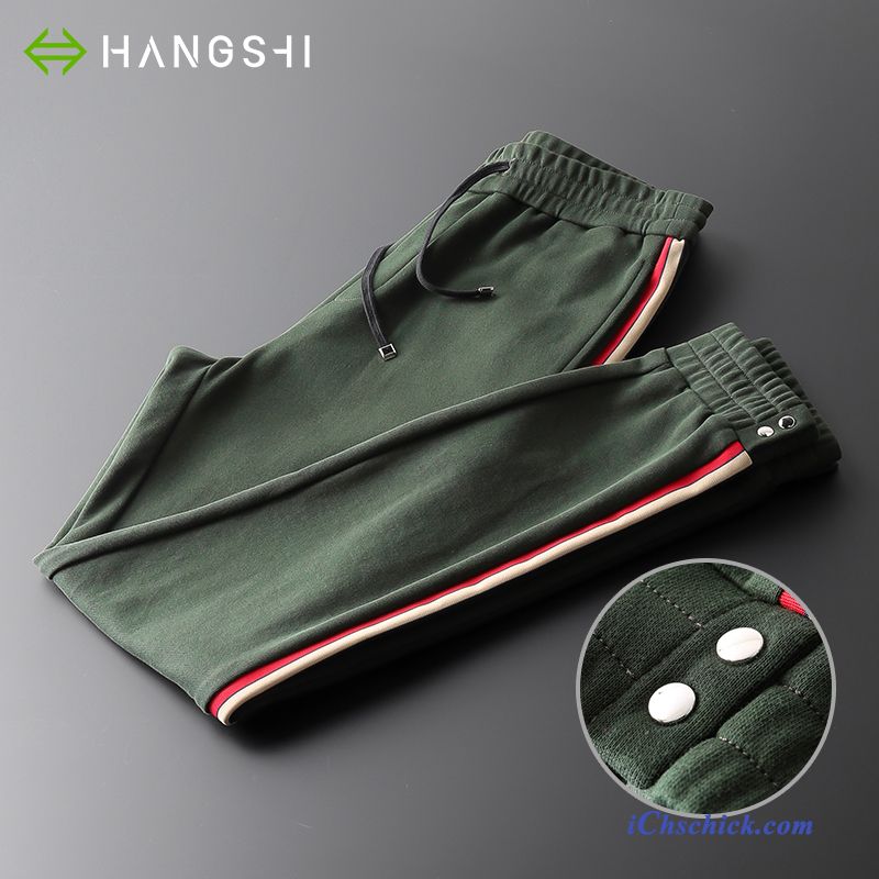 Bekleidung Hosen Herren Sweatpants Herbst Beine Streifen Grün Billige