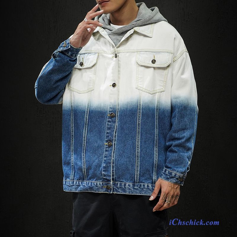 Bekleidung Jacken Trendmarke Lose Werkzeugbau Große Größe Mantel Gradient Blau Bestellen