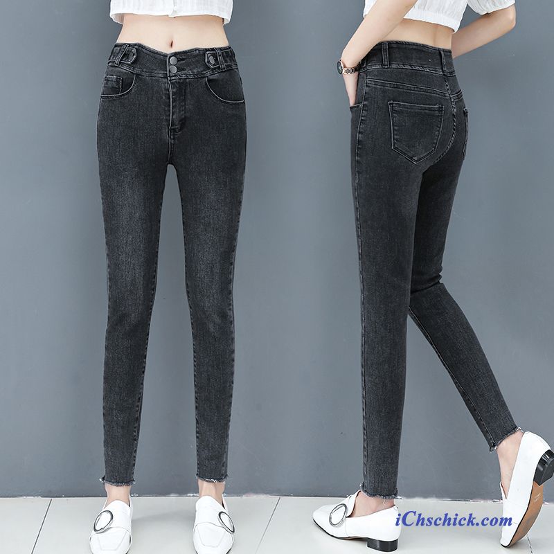 Bekleidung Jeans Damen Dünn Neu Feder Allgleiches Blau Sale