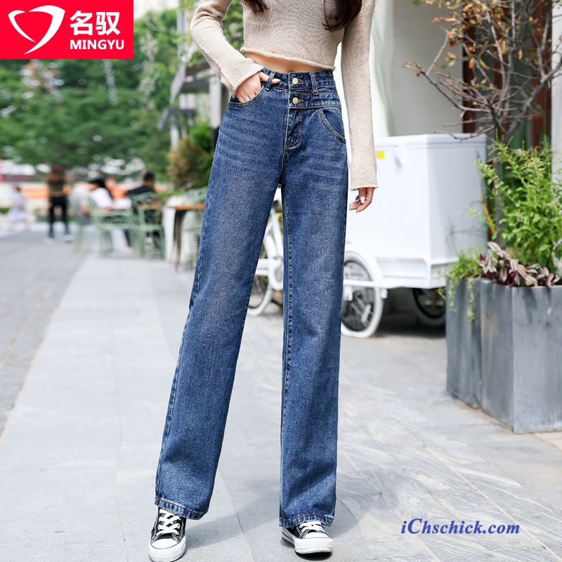 Bekleidung Jeans Damen Hose Weites Bein Gerade Waschen Dunkelblau Bestellen