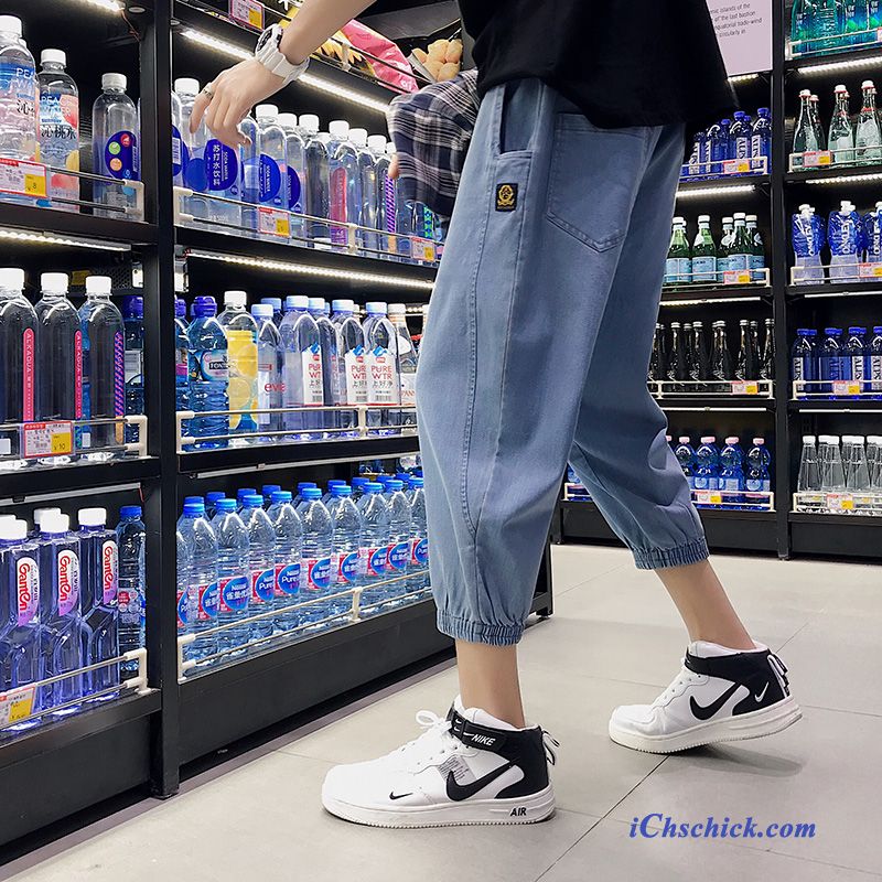 Bekleidung Jeans Denim Kurze Hose Trendmarke Herren Gerade Blau Rot Geschäft