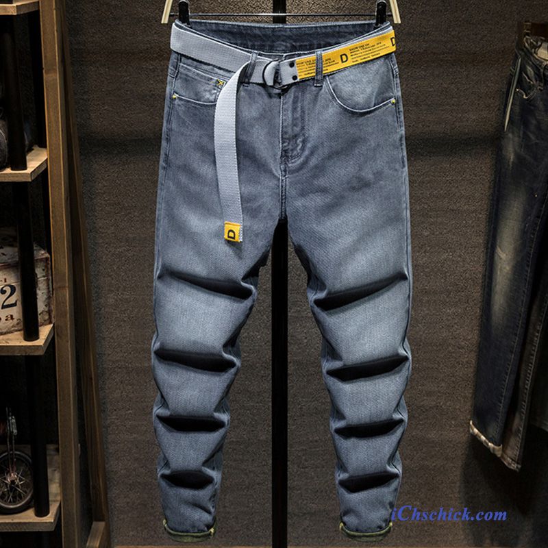 Bekleidung Jeans Feder Trend Leder Dünn Trendmarke Blau Hell Billig