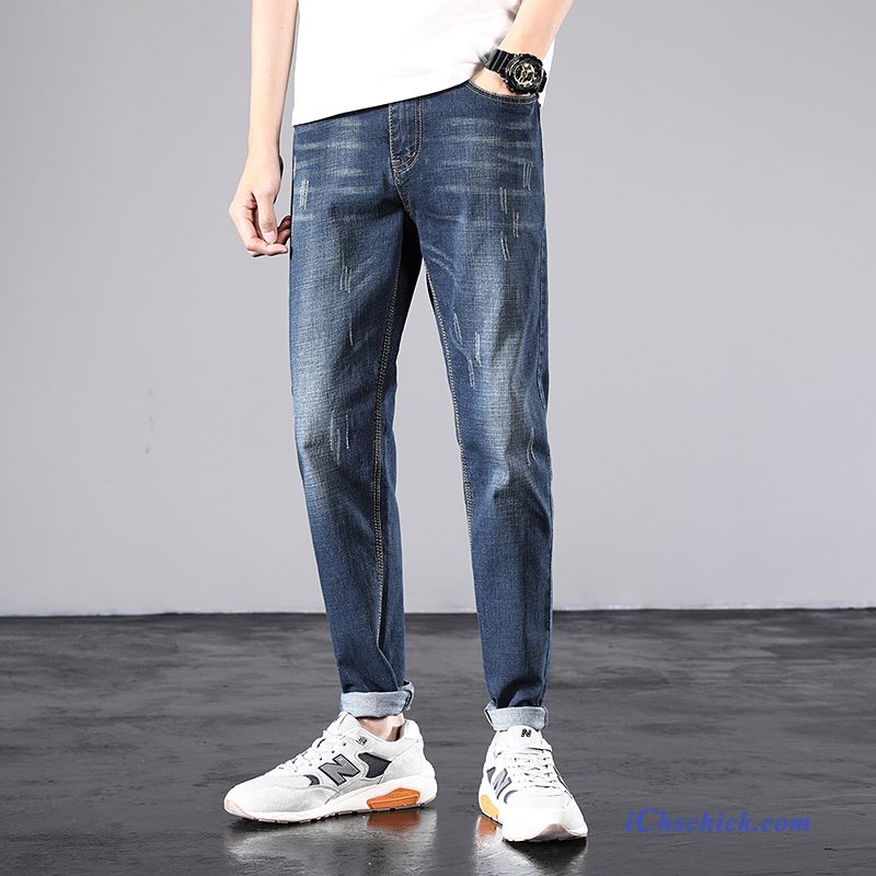 Bekleidung Jeans Herren Herbst Feder Schlank Schmales Bein Schwarz Sale