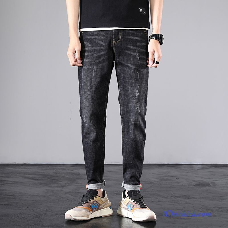 Bekleidung Jeans Herren Herbst Feder Schlank Schmales Bein Schwarz Sale