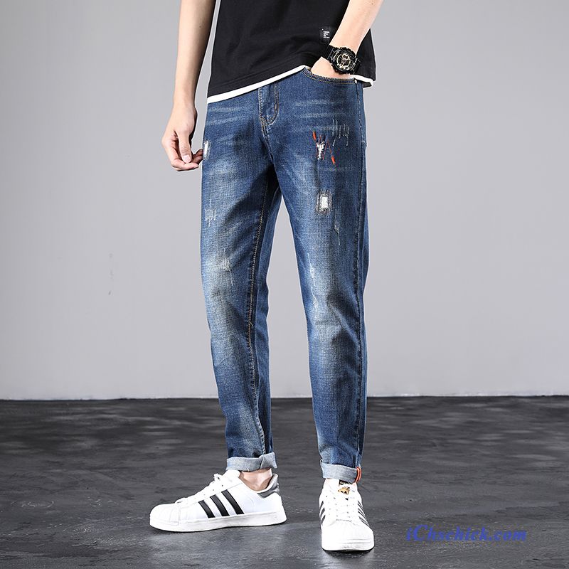 Bekleidung Jeans Herren Herbst Feder Schlank Schmales Bein Schwarz Sale