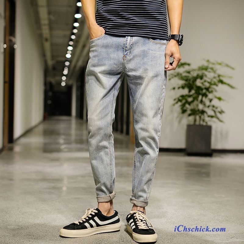 Bekleidung Jeans Herren Trendmarke Neue Produkte Schlank Sommer Hellblau Blau Verkaufen