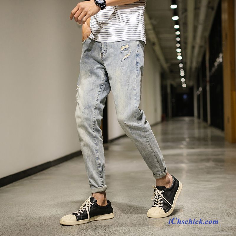 Bekleidung Jeans Herren Trendmarke Neue Produkte Schlank Sommer Hellblau Blau Verkaufen