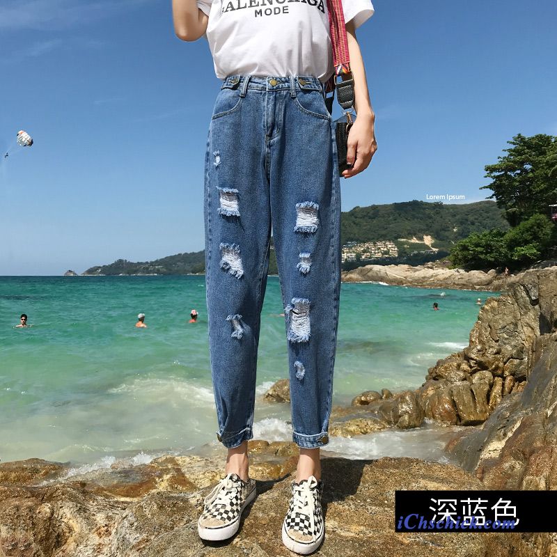 Bekleidung Jeans Löcher Feder Allgleiches Sommer Damen Weiß Beige Verkaufen