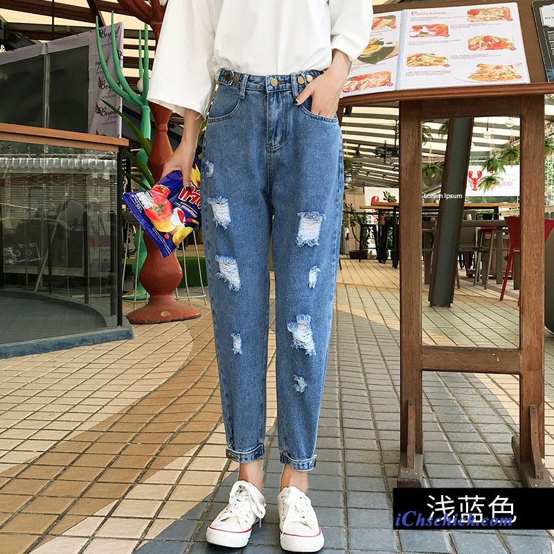 Bekleidung Jeans Löcher Feder Allgleiches Sommer Damen Weiß Beige Verkaufen