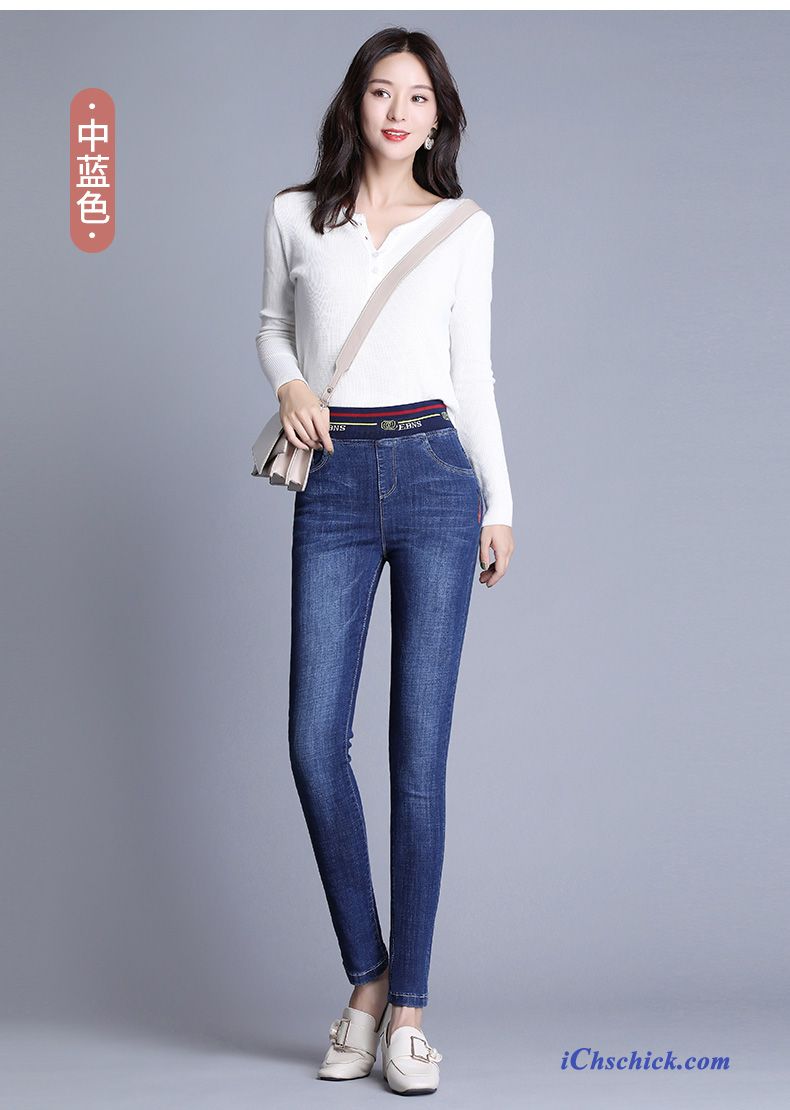 Bekleidung Jeans Neu Damen Herbst Lange Elastisch Dunkelblau Kaufen