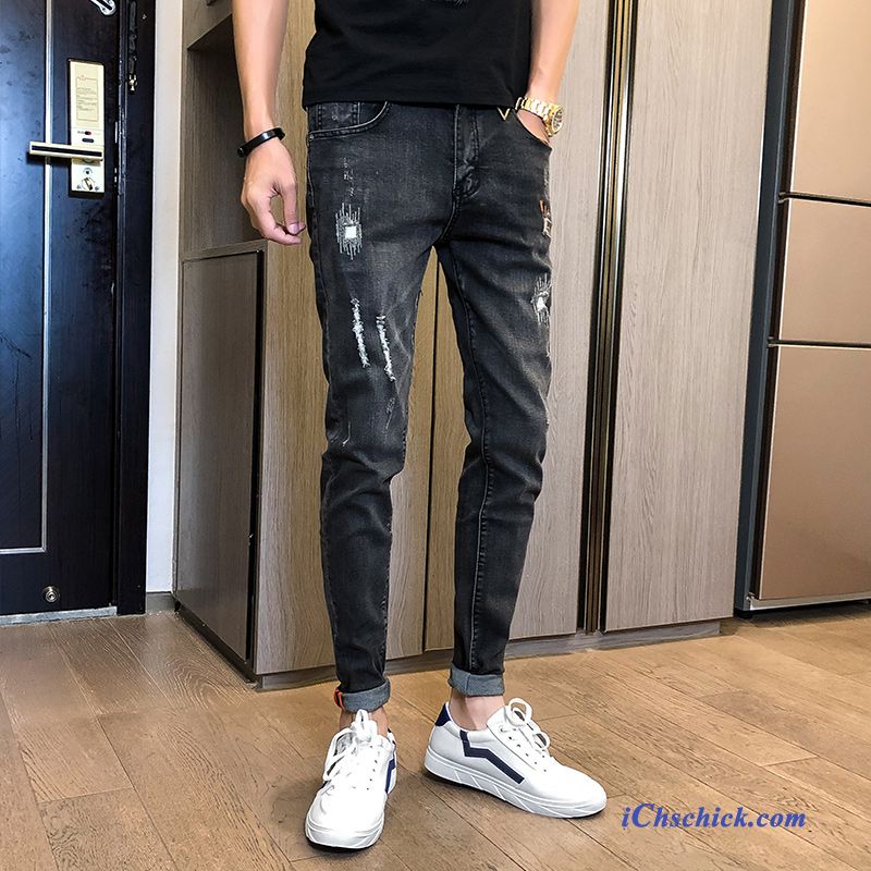 Bekleidung Jeans Schlank Dünn Elastisch Herren Trend Schwarz Kaufen