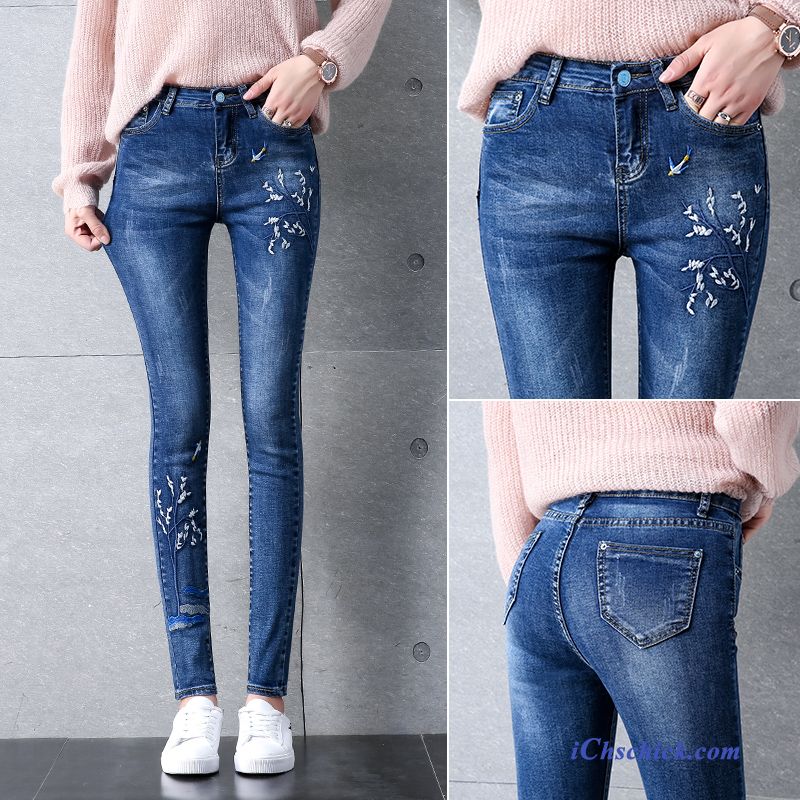 Bekleidung Jeans Schmales Bein Damen Bestickt Hose Neu Dunkelblau Bestellen