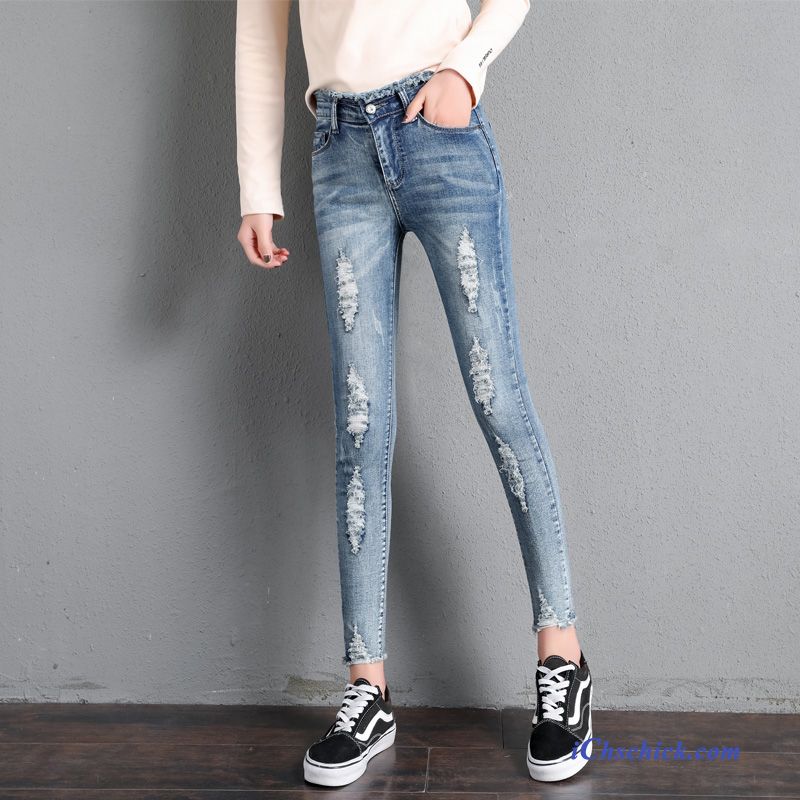 Bekleidung Jeans Sommer Dünn Damen Hohe Taille Trend Dunkelblau Rot Kaufen