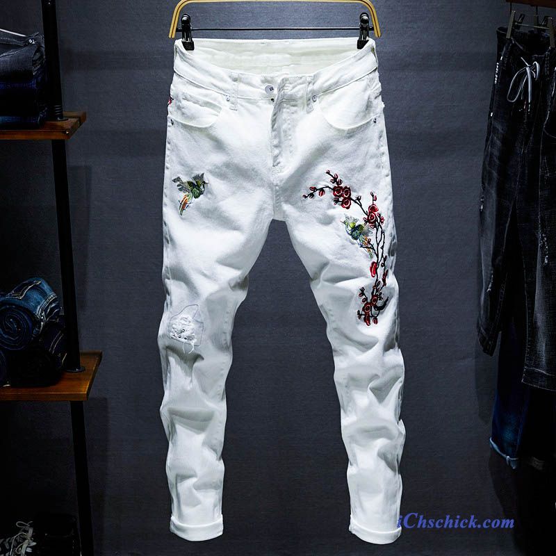 Bekleidung Jeans Stickerei Elastisch Sommer Schlank Dünn Weiß Kaufen