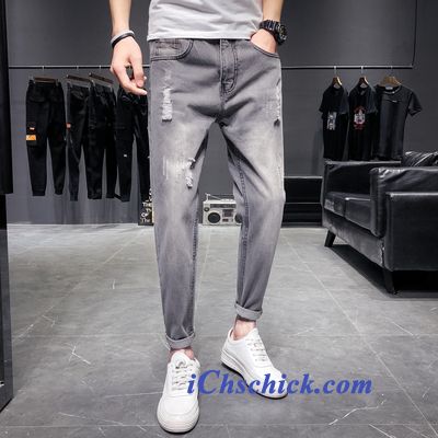 Bekleidung Jeans Trend Neu Schlank Löcher Herren Blau Online