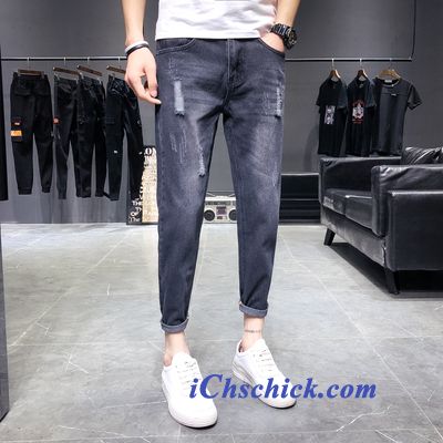 Bekleidung Jeans Trend Neu Schlank Löcher Herren Blau Online