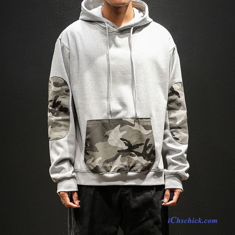 Bekleidung Kapuzenpulli Feder Persönlichkeit Mit Kapuze Lose Hiphop Camouflage Grau Sale