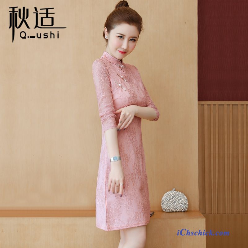 Bekleidung Kleider Feder Neu Chinesischer Stil Cheongsam Herbst Schwarz Günstig