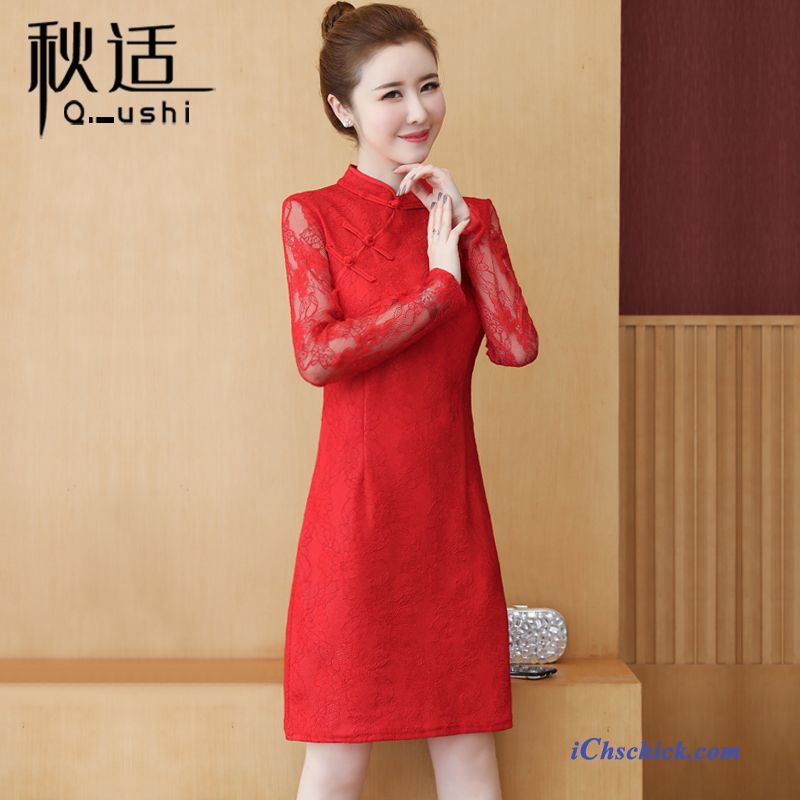 Bekleidung Kleider Feder Neu Chinesischer Stil Cheongsam Herbst Schwarz Günstig