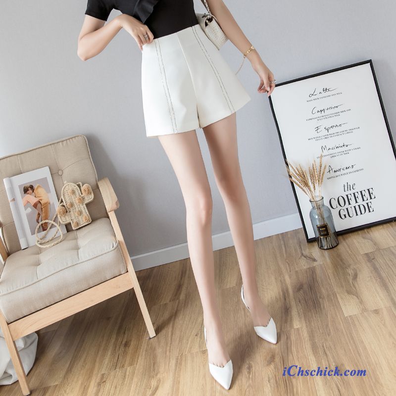 Bekleidung Kurze Hosen Hohe Taille Damen Dünn Freizeit Feder Weiß Sale