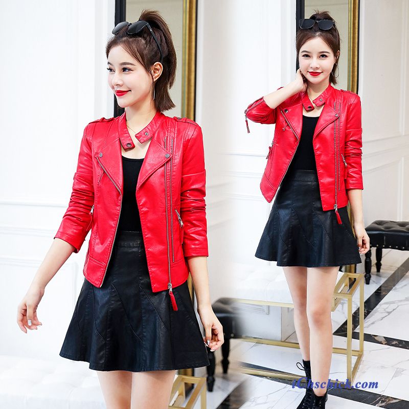 Bekleidung Lederjacke Dünn Mode Gut Aussehend Herbst Persönlichkeit Rot Geschäft