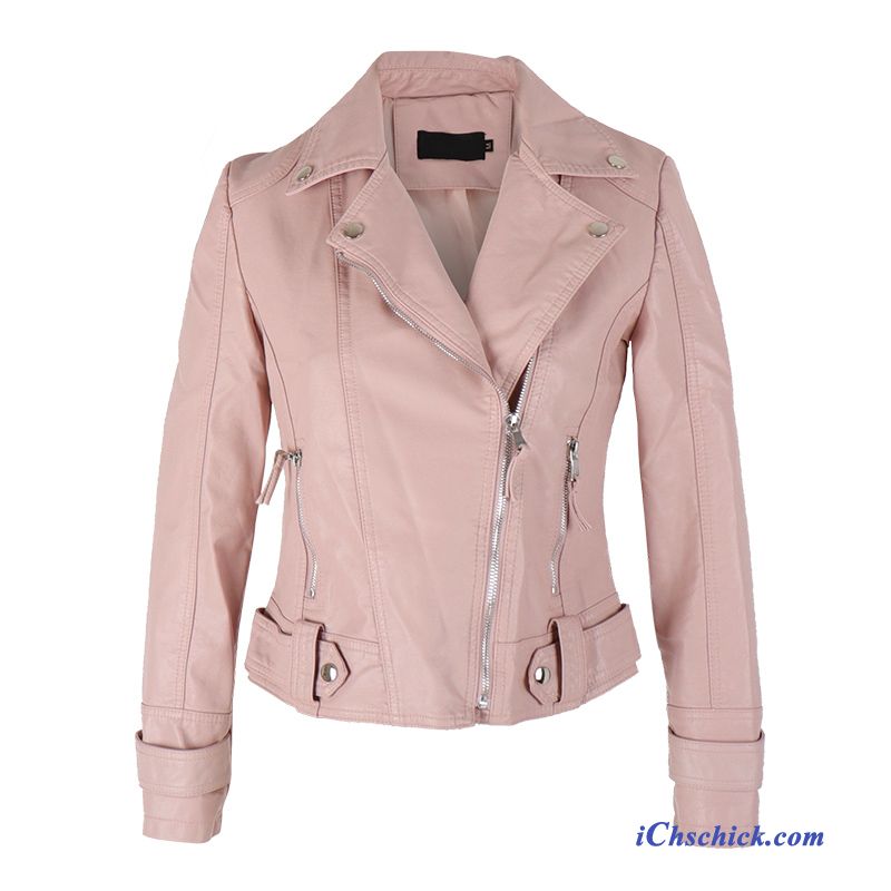 Bekleidung Lederjacke Freizeit Motorradbekleidung Schlank Pu Herbst Rosa Schwarz Kaufen