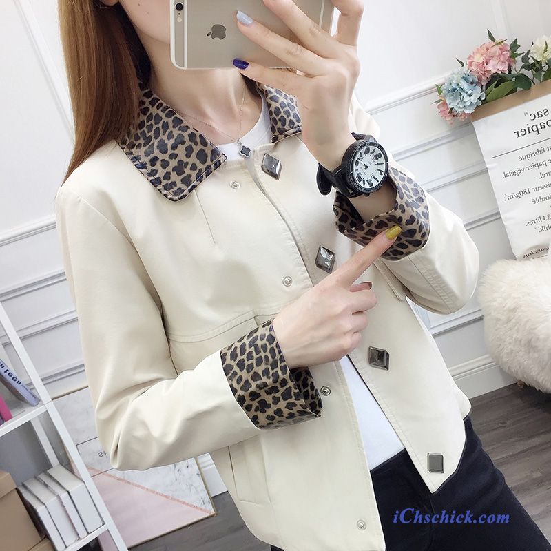 Bekleidung Lederjacke Leopard Neu Herbst Damen Kurzer Absatz Weiß Beige Verkaufen