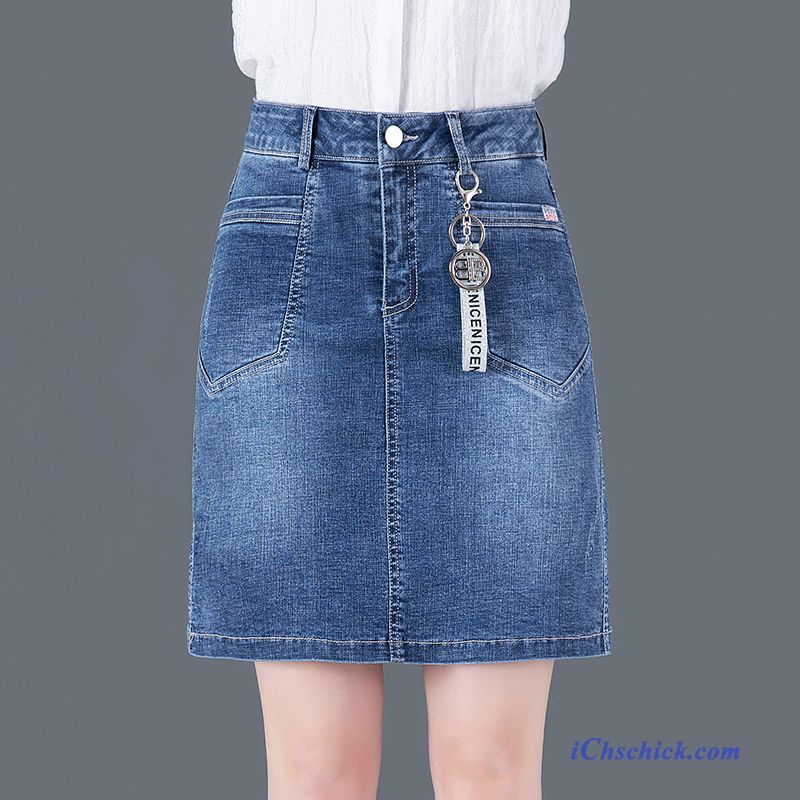 Bekleidung Röcke Denim Mode Sommer Kurzer Rock Hohe Taille Blau Günstig