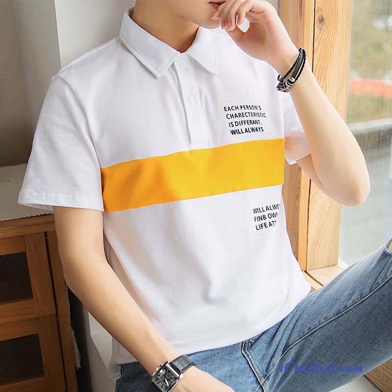 Bekleidung T-shirts Baumwolle Trend Herren Sommer Revers Gelb Billige