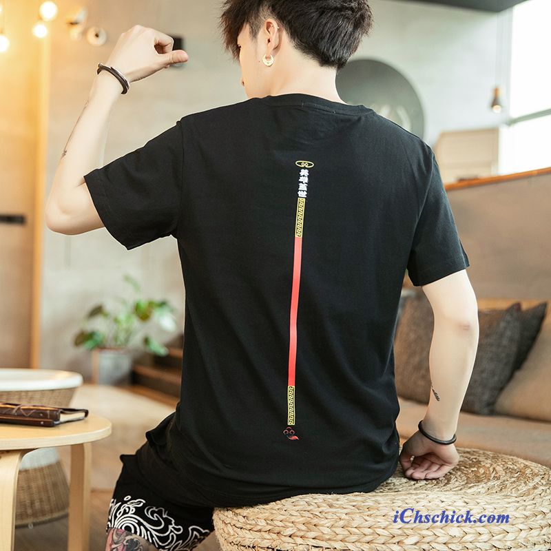 Bekleidung T-shirts Chinesischer Stil Halb Ärmel Hülse Rein Trend Schwarz Verkaufen