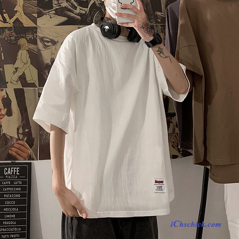 Bekleidung T-shirts Leinen Große Größe Hülse Trend Fettig Weiß Online