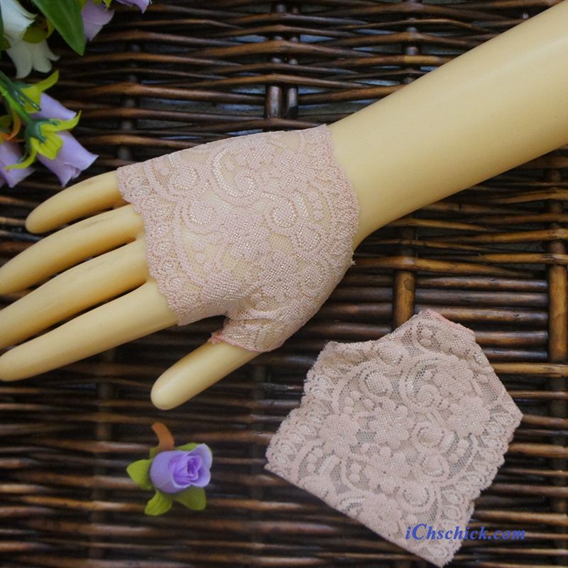 Damen Handschuhe Atmungsaktiv Halber Finger Niedlich Sonnenschutz Mode Rosa Billig