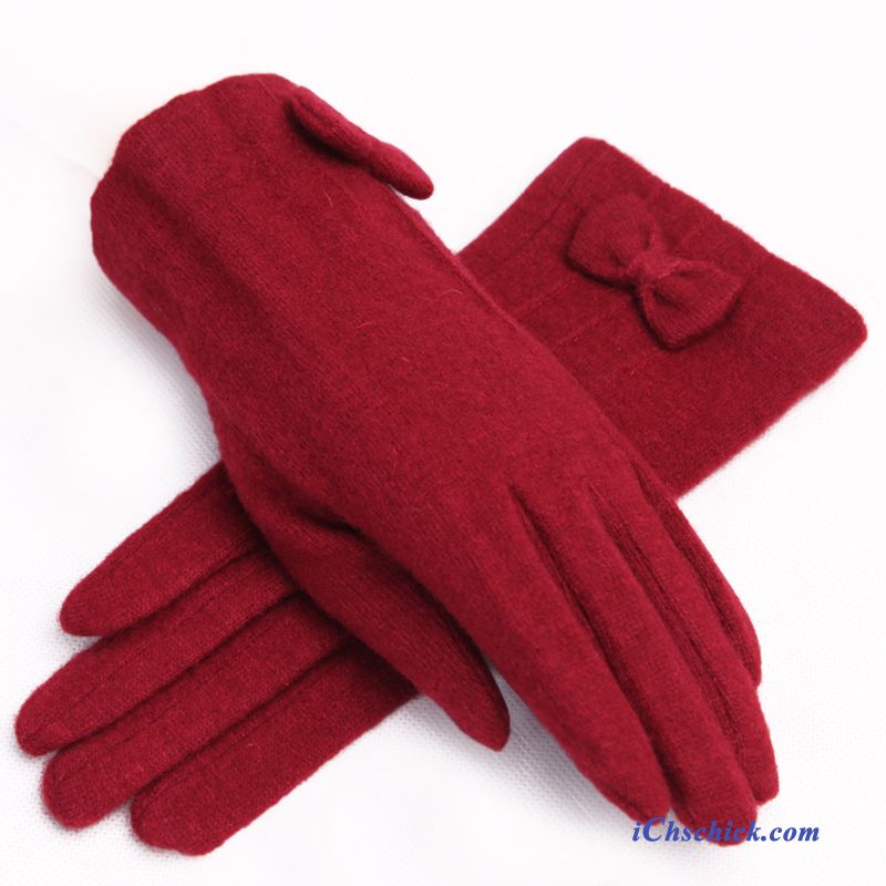 Damen Handschuhe Dicke Spitze Warm Halten Schafwolle Samt Purpur Lila Verkaufen