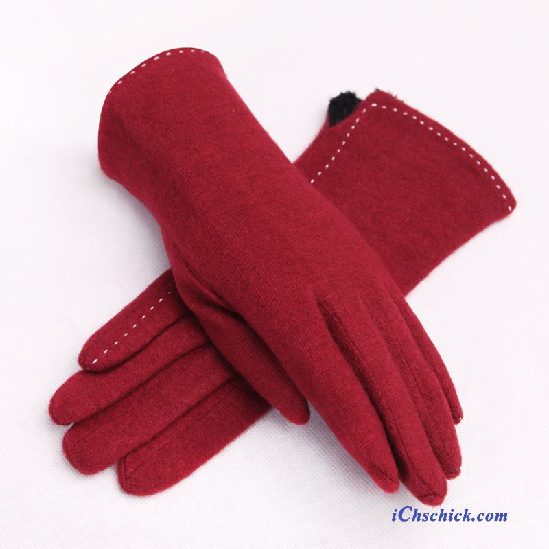 Damen Handschuhe Dicke Spitze Warm Halten Schafwolle Samt Purpur Lila Verkaufen
