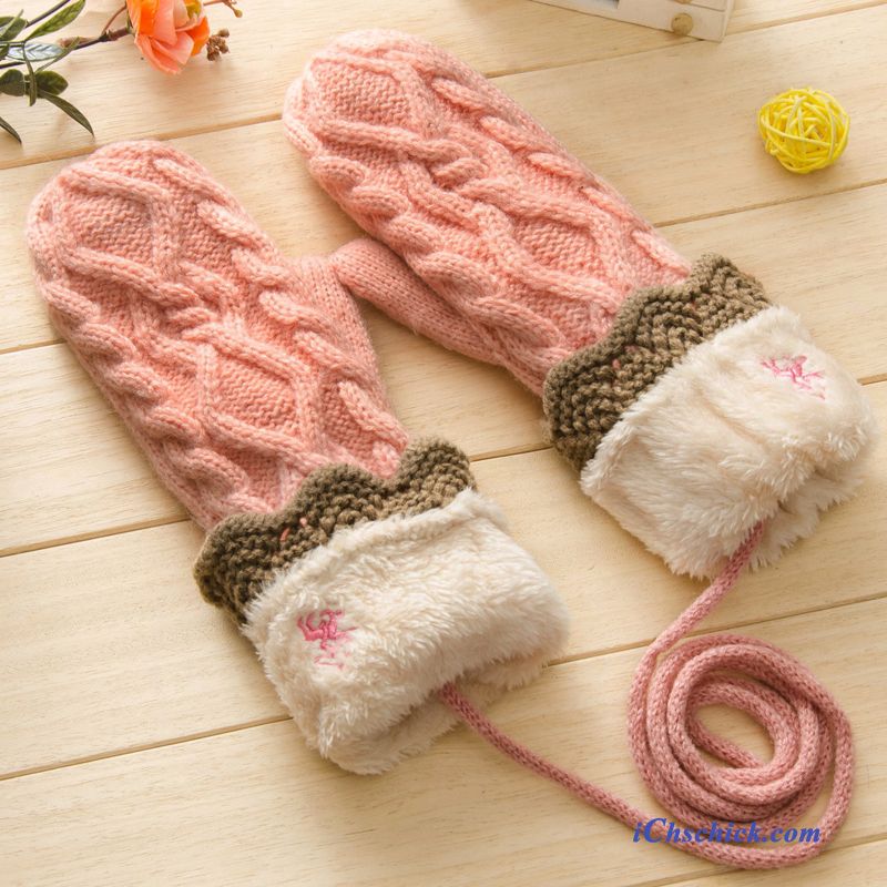 Damen Handschuhe Dicke Student Winter Plus Baumwolle Süß Dunkelblau Online