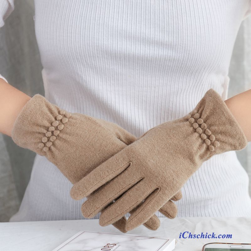 Damen Handschuhe Kalte Schafwolle Fünf Finger Warm Halten Dünne Bordeauxrot Kaufen